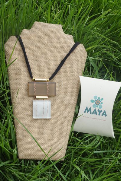 White coffee double glass necklace