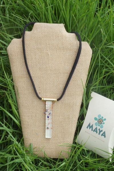 Red glass necklace copper fabric...