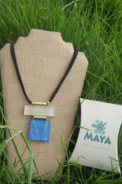 Copper white celestial glass necklace