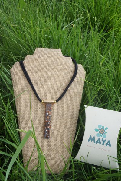 Murano coffee glass necklace yellow white copper