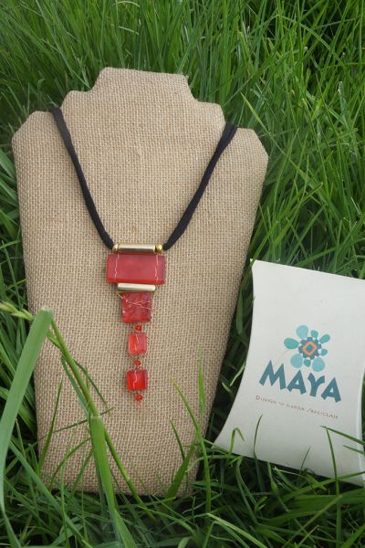 Red glass necklace fabric