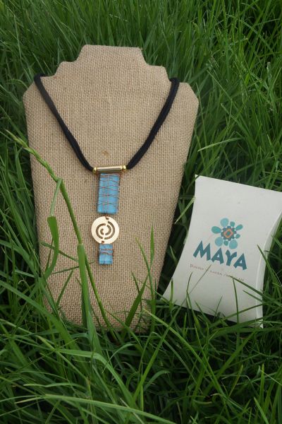Celestial glass necklace golden spiral copper