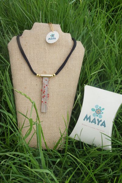 White glass necklace red murano fabric