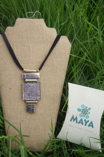 Copper silver plated glass necklace