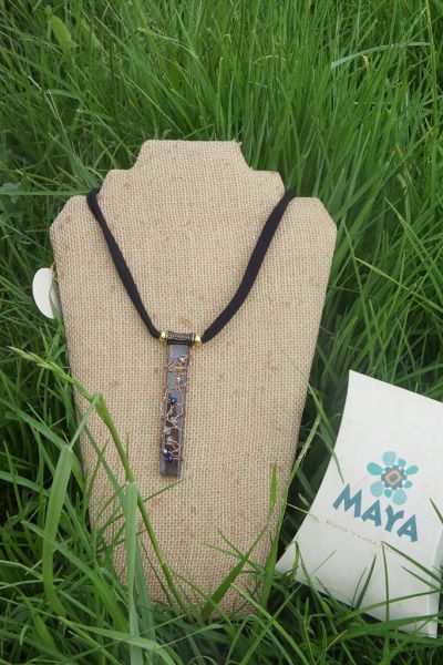Blue Murano fabric coffee glass necklace