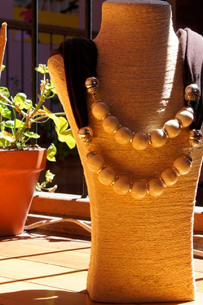 Tagua and fabric Necklace